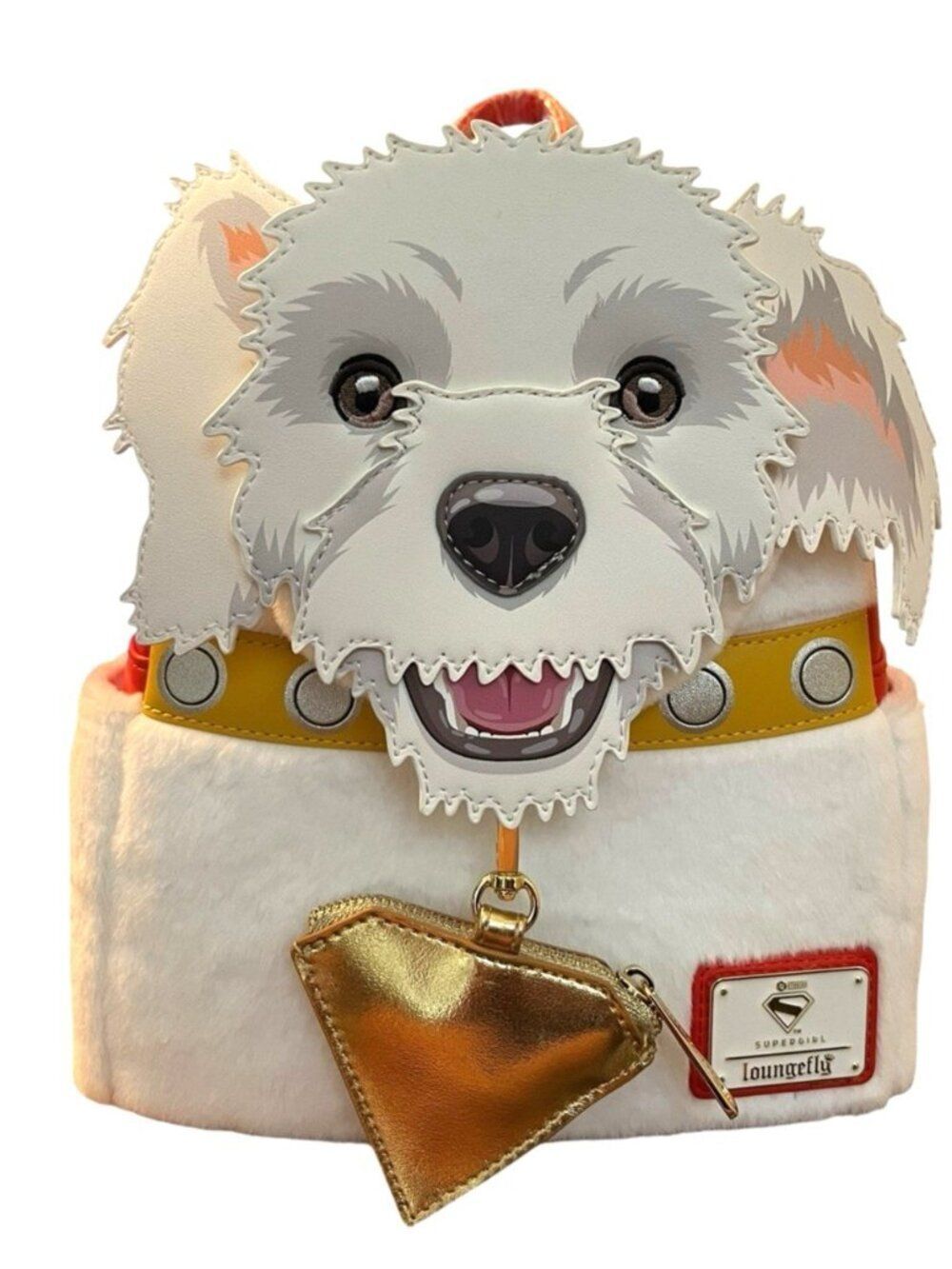 Loungefly DC Comic Supergirl Krypto Figural Mini Backpack White Dog Faux Fur NWT